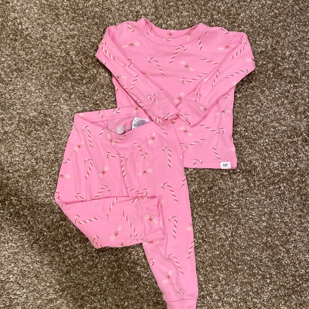 Pink pj set with candy canes